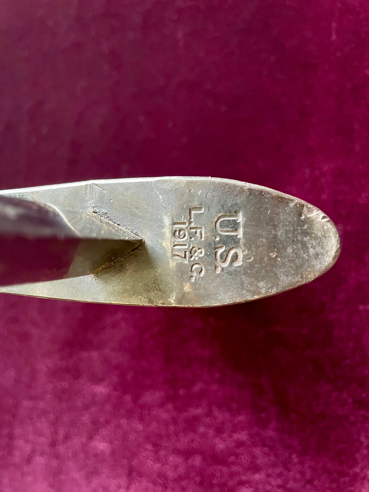 U.S. 1917 L. F. & C. type 2 trench knife with scabbard.