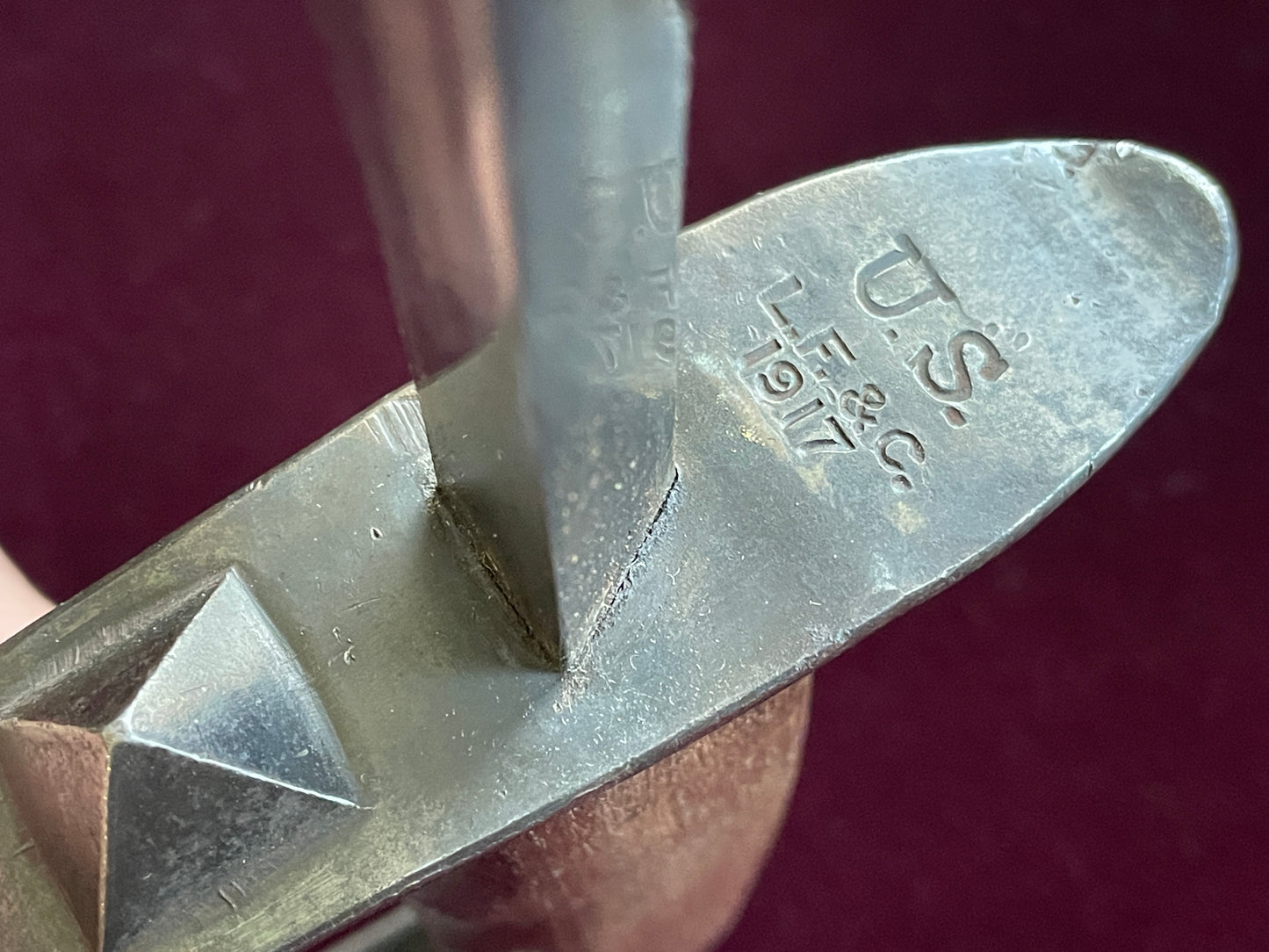 U.S. 1917 L. F. & C. type 2 trench knife with scabbard.