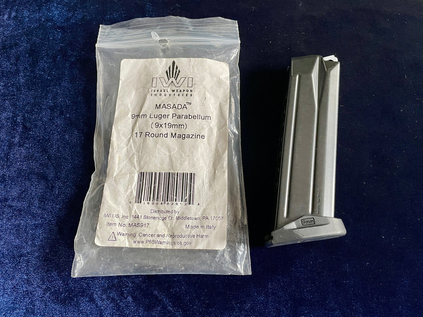 IWI MASADA 9mm 17 rd mag for standard and tactical models. NOS